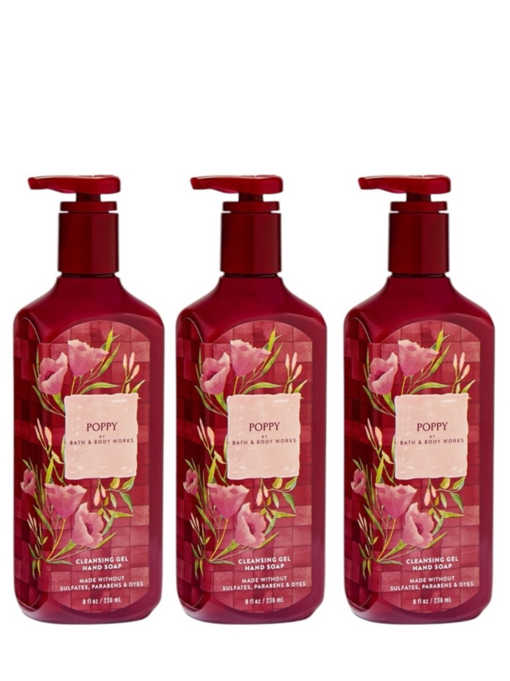 NEW 3X Bath & Body Works POPPY Gel Hand Soap Collection Bundle